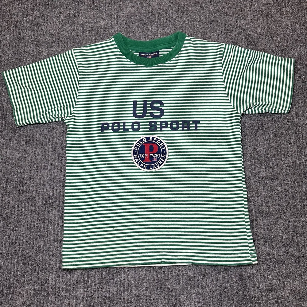 Vtg 90's Polo Sport Ralph Lauren 12M Yacht Challenge Striped T Shirt Youth Sz. 6